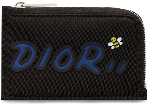 Dior x Kaws Zippered Card and Coin Holder Blue Logo Nylon 